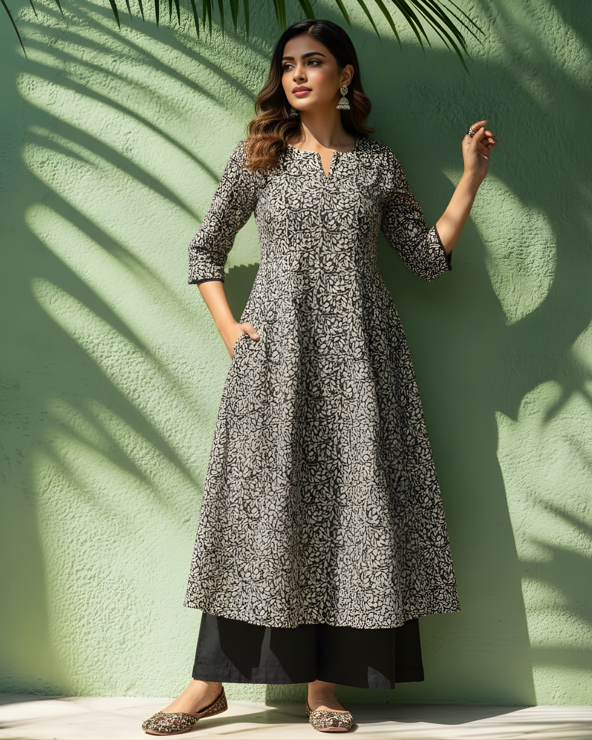 BLACK AND CREAM A-LINE KURTA HANDMADEAHOLIC BY MISHKA