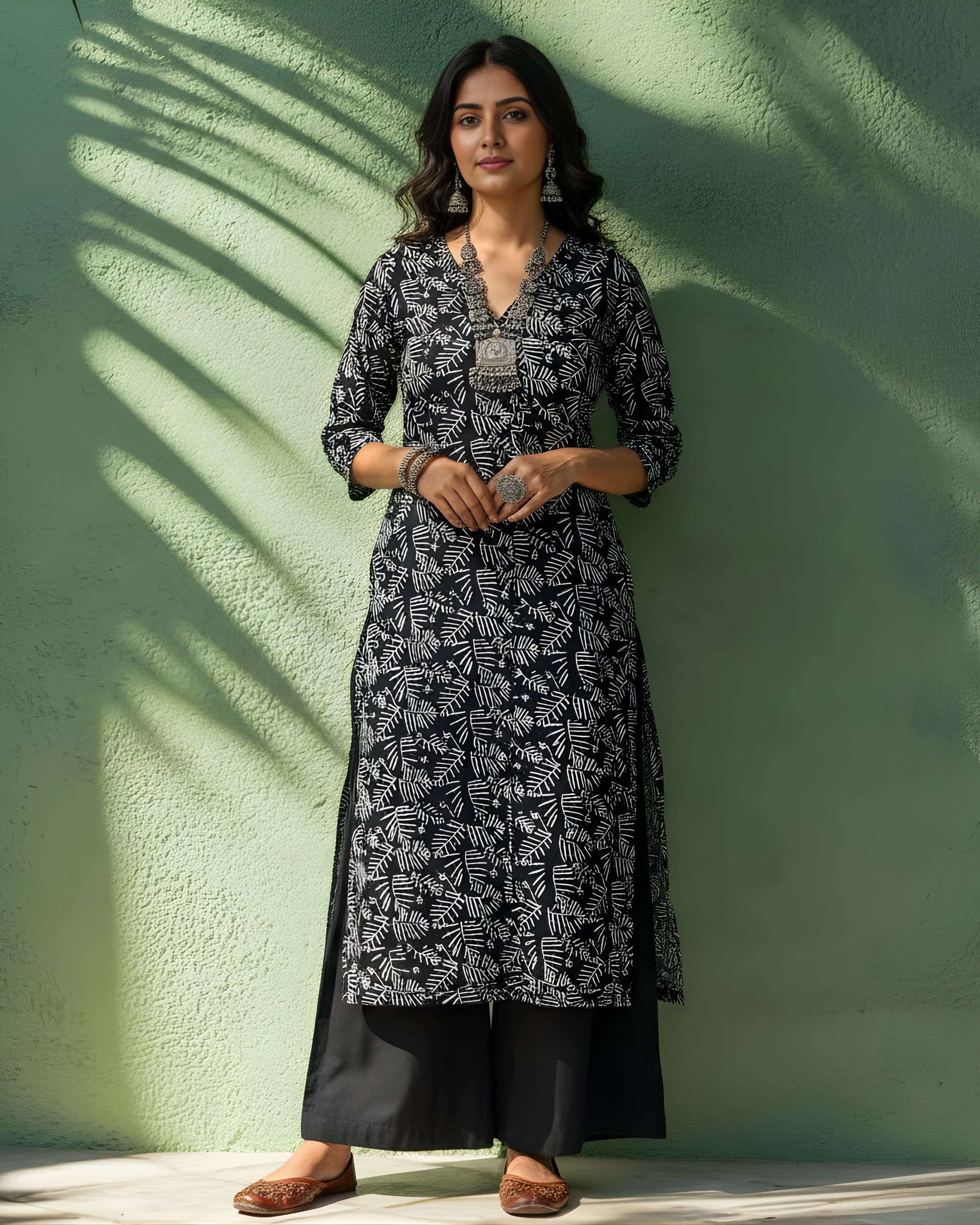BLACK LEAF PRINT KURTA HANDMADEAHOLIC BY MISHKA