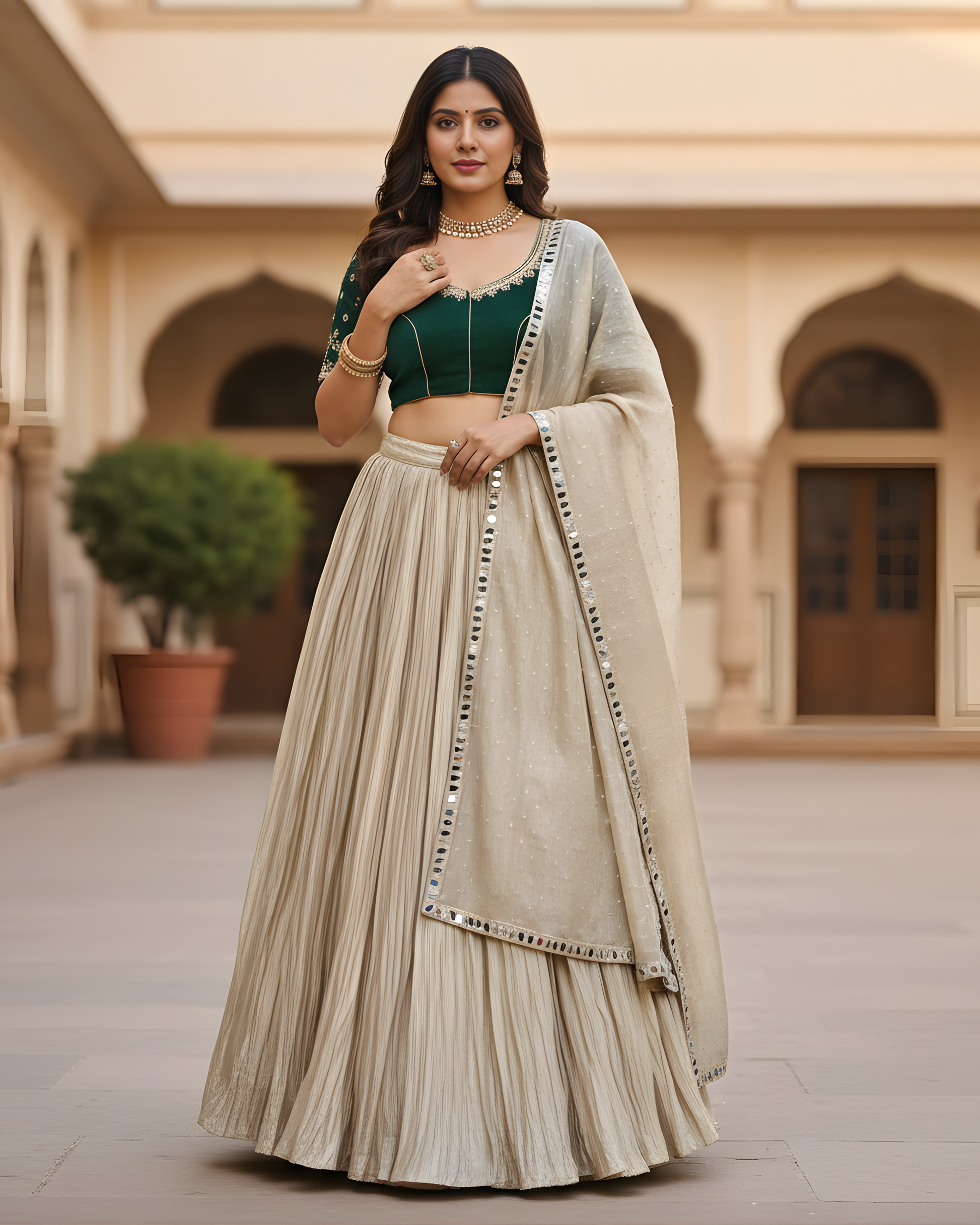 GOLDEN AND GREEN CRUSH LEHNGHA HANDMADEAHOLIC BY MISHKA