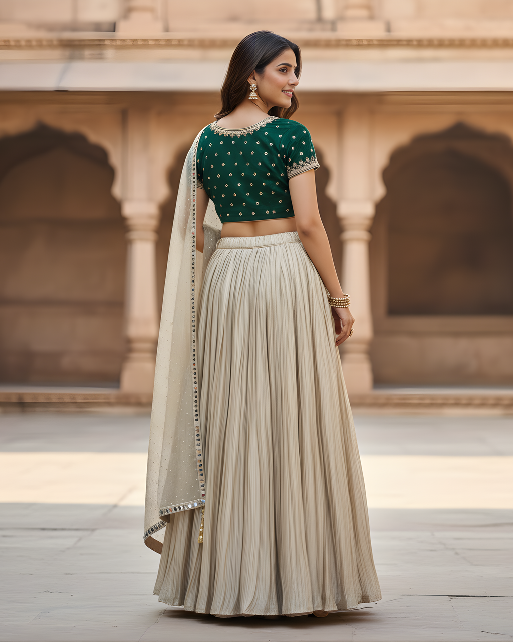 GOLDEN AND GREEN CRUSH LEHNGHA HANDMADEAHOLIC BY MISHKA